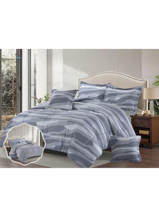 بلو سكاي طقم لحاف نفرين نظام وجهين مفرش مكون من ٦ قطع , لحاف بحشوة ٦ قطع , مايكروفايبر100% لحاف مقاس 240 في 260 سم - Image 2